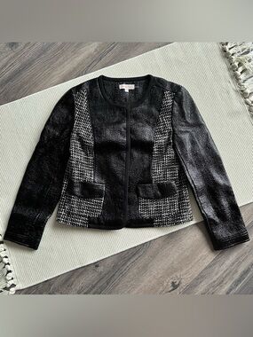 TORY BURCH Gorgeous Daria Faux Patent Leather Houndstooth Black Cropped Blazer